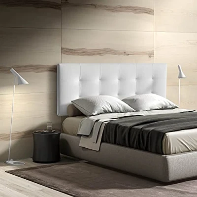 Imagen de MOMMA HOME Cabecero de Cama en Polipiel Modelo RESQUA tapizado ecopiel Acolchado Incluye herrajes para Colgar 9cm ancho (White, 160 x 60 9 cm)