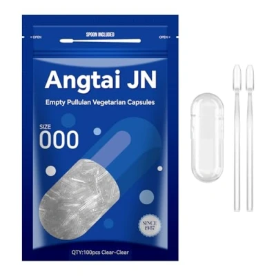 Imagen de AngtaiJN Pullulan Cápsulas Veganas Vacías Tamaño 000 Transparentes para Rellenar con 2 Microcucharas, de Bricolaje 000, 100 piezas