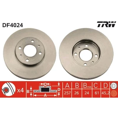 Imagen de TRW DF4024 Disco de freno 257 26 4 100 ventilado barnizado NISSAN: 100NX, SUNNY 3, 3