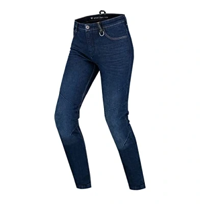 Imagen de SHIMA Devon Jeans Moto Pantalones Elásticos Ventilados Slim Fit con Refuerzos de FiberQL, Protectores CE Rodillas y Caderas (Mujer, Azul Oscuro, 24 Long)