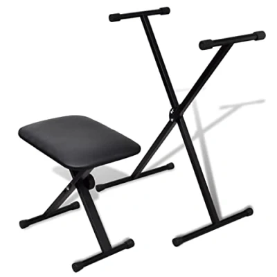 Imagen de vidaXL Taburete Teclado Música Ajustable Plegable Negro Banqueta Banco Piano