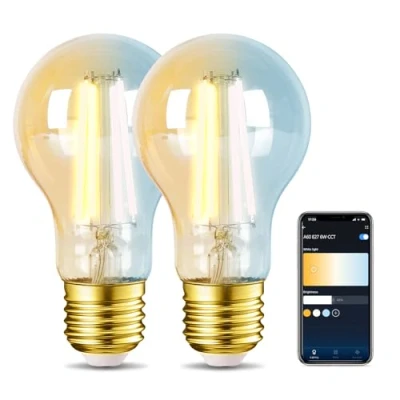 Imagen de Aigostar Edison Bombillas Alexa LED E27 Inteligentes 6W 806LM WIFI Bombilla Vintage A60 Filamento Regulable 2700K 6500K, compatible con Alexa/Google Home. ámbar 2 Unidades