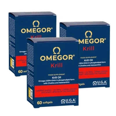 Imagen de Omegor Krill Aceite de Kril (60 Cápsulas x 3) ‒ Con Fosfolípidos, Colina, Omega 3 EPA, DHA y Astaxantina Alta Biodisponibilidad Sin Sabor a Pescado Certificado IFOS