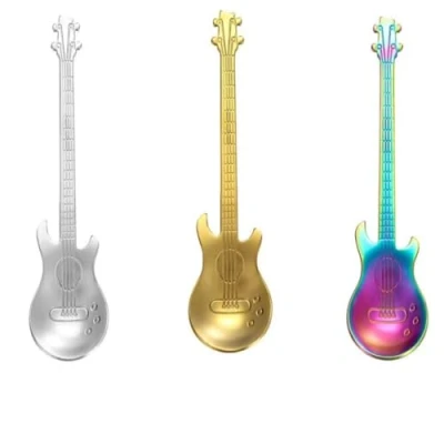 Imagen de LiJuanWang Cucharas de Café,3 Piezas Coloridas Guitarra Cucharillas café Acero Inoxidable,cucharas Postre,cucharaditas,cucharas Yogur, Cuchara Mezcla para té,Leche,café, Postre,Bebidas