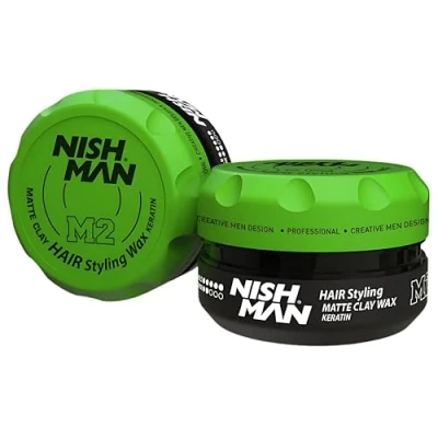 Imagen de Nishman Hair Styling Matte Wax 100ML Larga duración, fijación fuerte y acabado mate cera para el cabello perfecta estilo textura (100ML, M2 Keratina de arcilla mate)