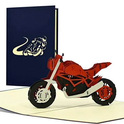 Imagen de T21 tarjeta de cumpleaños motocicleta 3D desplegable. Idea regalo para motoristas, felicitación o cupón carné moto, enduro, motocross