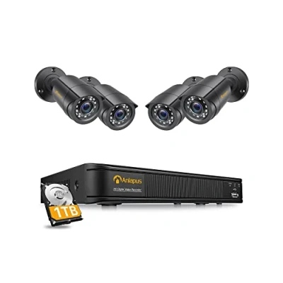 Imagen de Anlapus 5MP Lite Kit de Cámara Vigilancia 8CH 1080P H.265+ Grabador DVR con 4 CCTV Cámaras Seguridad Exterior, 1TB Disco Duro, IR Visión Nocturna