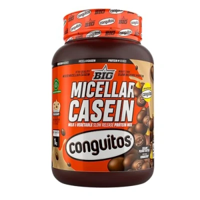 Imagen de BIG Caseina Micelar de Maxima Calidad, Proteina Liberacion Sostenida para Recuperacion y Masa Muscular, Textura Cremosa (Con toppings (trocitos), Conguitos Dark)