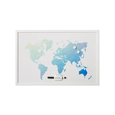 Imagen de Bi Office Pizarra Mapamundi Polygon, Magnético, Borrado en Seco, Marco MDF Blanco, 90x60cm