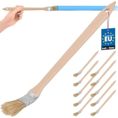 Imagen de KOTARBAU® Juego de 10 brochas Planas para radiador con Mango Madera, 25 mm, Pincel en Forma Curva, acodada, Plano y Alargado Superficies difícil Acceso, Brocha radiadores, 10u