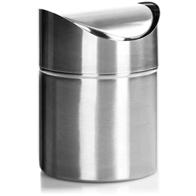 Imagen de com four® Papelera con Tapa abatible, de Mesa Elegante Acero Inoxidable para el baño o Cocina (Color Plateado Inoxidable)