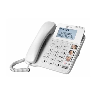Imagen de Geemarc CL595 Teléfono con Cable Amplificado y Auricular Adicional Contestador, Botones Grandes Función SOS para Personas Mayores Pérdida Auditiva Moderada o Severa