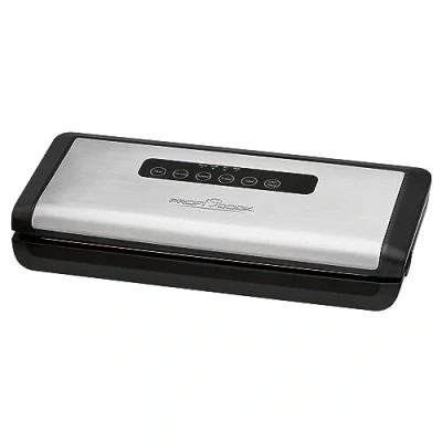 Imagen de ProfiCook VK 1146 Envasadora de Alimentos automática, caudal 12 litros/m, 0.8 Bares, regulación electrónica vacío (4 Niveles), 6 Funciones, 120 W, Negro, Acero Inoxidable