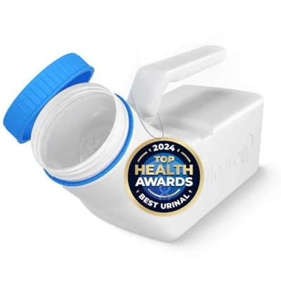 Imagen de Orinales para hombres con tapa que brilla en la oscuridad Tilcare (1 unidad) Botella plástica gruesa de 32 onzas/1000 ml a rosca Orinal prueba derrames