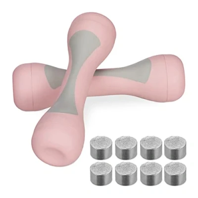 Imagen de Relaxdays Ajustables, Pack de 2, Mancuernas Regulables 1kg, 1,5kg, 2kg, Goma, Pesos para Mujeres, Rosa/Gris, Unisex Adult, 25 x 7 cm