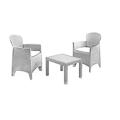 Imagen de KG KITGARDEN Conjunto de Jardín Exterior, 2 sillones y 1 Mesa Auxiliar, Blanco Imitación Ratán, Set Akita