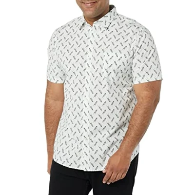 Imagen de Amazon Essentials Camisa de Popelín Manga Corta y Ajuste Entallado Hombre, Azul Claro Estampado Pájaro, L