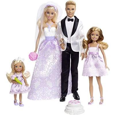 Imagen de Barbie Conjunto de Boda con muñecos Novios, Stacie, Chelsea y Accesorios (Mattel DRJ88)