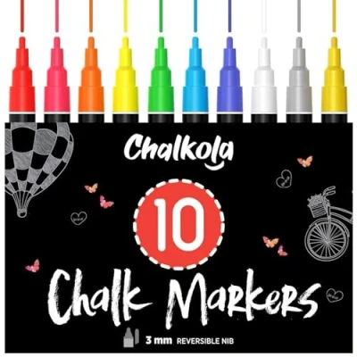 Imagen de Liquid Chalk Pens (10 Pack) with Gold &amp; Silver Fine Tip Dry Erase Marker for Blackboard, Windows, Chalkboard Signs, Bistro 3mm Reversible