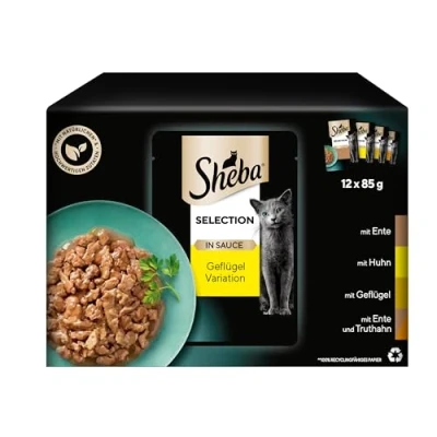 Imagen de Sheba Selection in Sauce Alimentos para gatos en 48 Bolsas de porciones Aves variación Salsa Adultos Pack 4 Unidades (4 x 12 85 g)