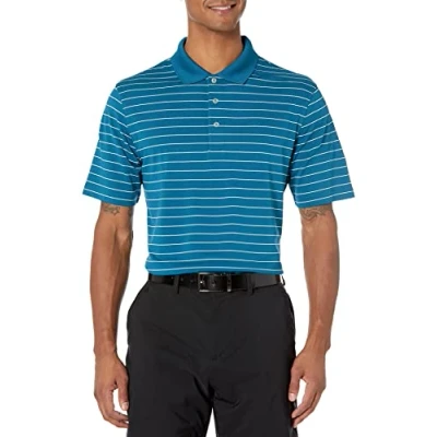 Imagen de Amazon Essentials Polo de Golf Secado Rápido Ajuste Normal Hombre, Cian Oscuro Blanco Rayas, S