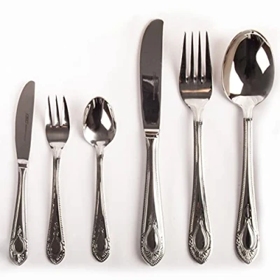 Imagen de Franquihogar Set de cubiertos acero inoxidable 18/10 pulido, cubertería 36 piezas para 6, hostelería cuchara, cuchillo, tenedor, cucharilla y tenedor postre, cuchillo postre Toscana 1285