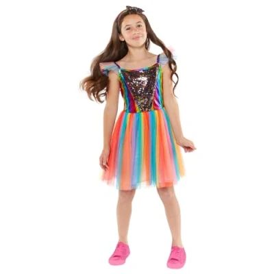 Imagen de amscan 9918399 Vestido de hadas arcoíris para niñas con banda, disfraz niños, edad: 8 10 años