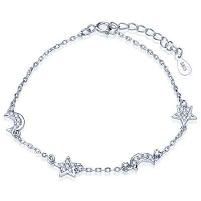 Imagen de Pulsera de abalorios plata ley 925, con circonitas cúbicas, diseño estrellas y lunas, elegante, cadena mano ajustable, para mujer, la marca Infinite U