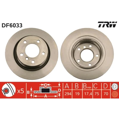 Imagen de TRW DF6033 Disco de freno 294 19 5 120 ventilado barnizado BMW: Z4 Roadster, Coupé