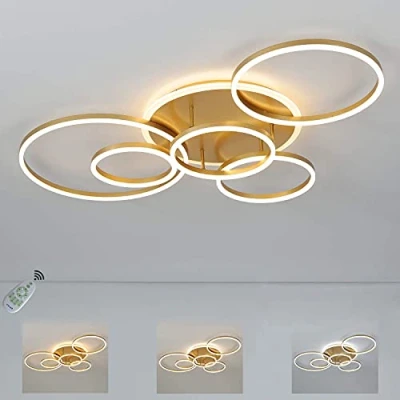 Imagen de Lampara Techo salon Led Regulable, Moderno Plafon dorada Con mando a distancia, Luz De Nocturna Y Función Memoria 115cm Redondo Para Cocina Comedor Dormitorio Pasillo