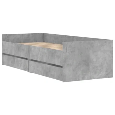 Imagen de vidaXL Estructura de Cama con Cajones, Somier Listones Almacenaje, Armazón Base Cama, Mueble para Dormitorio, Gris Hormigón 75x190 cm