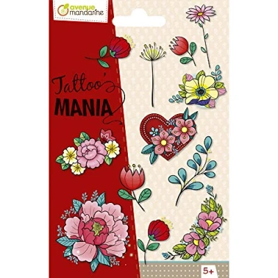 Imagen de Clairefontaine ES Avenue Mandarine CC051C Bolsa de tátoo Mania con 1 hoja tatoos 12,8 x 9 cm, flores
