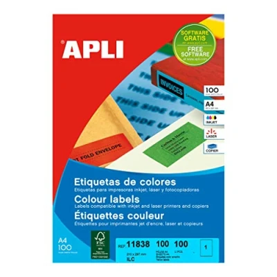 Imagen de APLI 11838 Etiquetas amarillas permanentes 210,0 x 297,0 mm 100 hojas