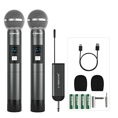 Imagen de Phenyx Pro Sistema de micrófono inalámbrico Digital, con 2 micrófonos Mano dinámicos, Receptor, 15 Grupos Frecuencias UHF, inalámbricos para Karaoke, Canto, Bodas (PDP 2)