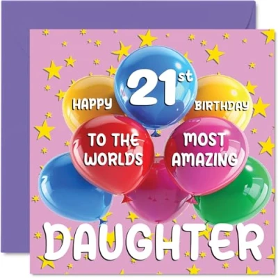Imagen de Stuff4 Tarjeta de cumpleaños número 21 para hija La más increíble del mundo parte mamá papá, 145 mm x mm, años edad tarjetas