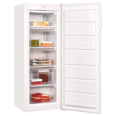 Imagen de Exquisit Congelador Vertical, 168L, Clase D, Color Blanco, Altura Regulable, Ruedas Traseras, 4 Cajones Transparentes y 1 Bandeja de Fácil Acceso, Consumo 152 kWh/año, Medidas 142,6x54,4x57,1 Cm