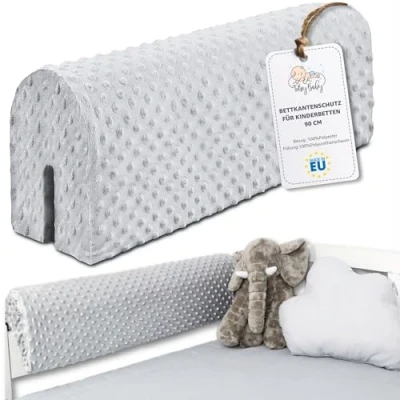 Imagen de Protección de borde cama para cuna infantil 90 cm estructura contra caídas con somier barandilla cubierta Gris Claro