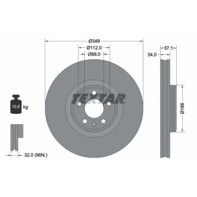Imagen de TEXTAR 92289305 Disco de freno 349 34 05/06 112 ventilación interna revestido altamente carbonizado sin perno sujeción rueda, buje rueda