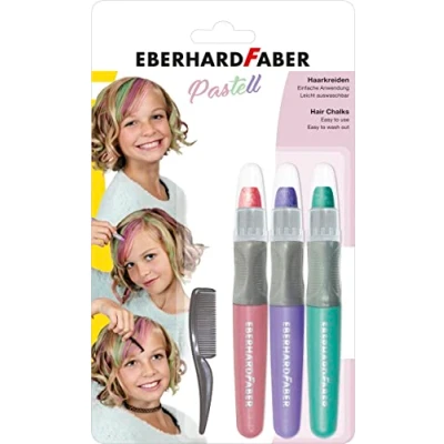 Imagen de Eberhard Faber 579202 Tiza para el pelo niños, 3 colores pastel, con peine, fácil de lavar