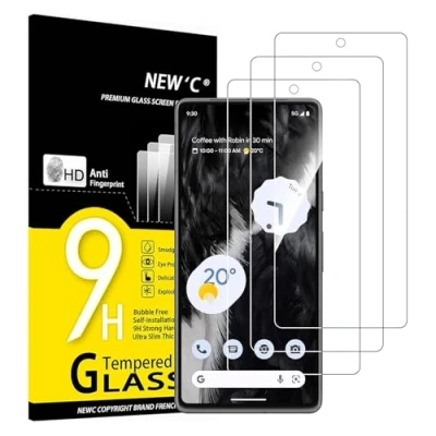 Imagen de NEW&#039;C 3 Piezas, Protector Pantalla para Google Pixel 7, Cristal templado Antiarañazos, Antihuellas, Sin Burbujas, Dureza 9H, 0.33 mm Ultra Transparente, Resistente
