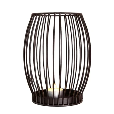 Imagen de Portavelas Gadgy Negro Gran para Velas Decoración de salón Metal Farol 20 x 23 cm