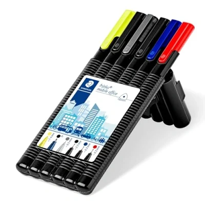 Imagen de Staedtler Triplus Mobile Office 34 SB6B. Estuche con bolígrafos de punta fina y colores azul negro.