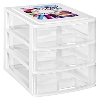Imagen de COM FORT HOUSE Cajonera Apilable de Plástico Modelo Transparente Color Blanco 3 Cajones Almacenamiento Modular