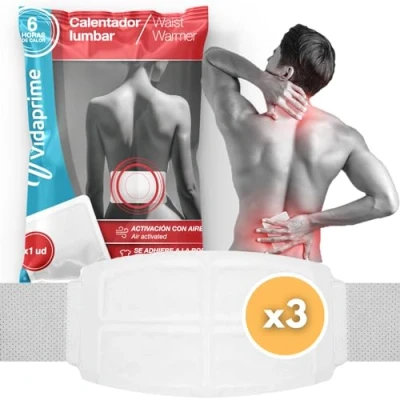 Imagen de Vidaprime Pack x3 Parches de CALOR LUMBAR CALMANTE PROFUNDO Espalda Cuello y Hombros Faja Instantáneo Térmicos para Dolor Muscular ALIVIO LAS 24 HORAS