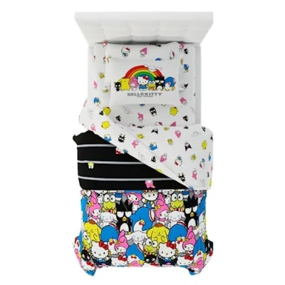 Imagen de Franco Collectibles Sanrio Hello Kitty &amp; Friends Bedding Juego de edredón y sábanas súper Suaves 5 Piezas con Funda, tamaño Individual (Producto 100% Oficial)