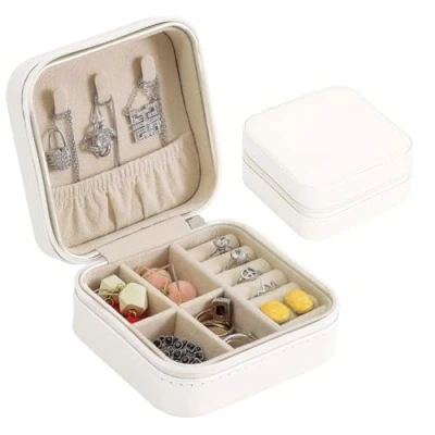 Imagen de GZQINGYONG Joyero Pequeño Estuche para Mujeres Niñas,Portátil Jewelry Organizer,Joyero Pequeña Mujer Organizador de Cadena Joyas Viaje Anillos,Pendientes,Pulseras y Collares Blanco