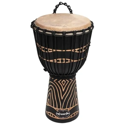 Imagen de World Rhythm MDJ028 Tambor djembé de 9 (23cm) mano africano madera caoba Swirl Black