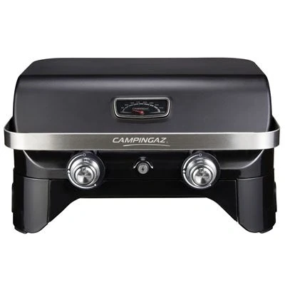 Imagen de Campingaz Attitude 2100 LX barbacoa de mesa portátil a gas, 5 kW potencia, gas para camping con tapa, termómetro, parrilla hierro fundido y plancha