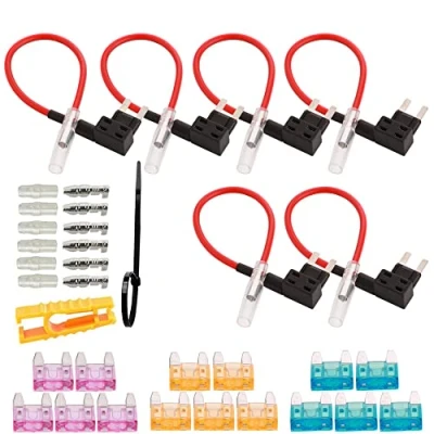 Imagen de GTIWUNG 6Pcs Fusible de Circuito, 32V Add a Circuito Portafusibles, Portafusibles Estilo Cuchilla, Cable Fusibles Coche, con Mini Fusible(3A /5A /15A) y Extractor