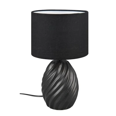 Imagen de Reality Leuchten Lámpara de Mesa MELVA R51771032, Base Cerámica Negro Mate, Pantalla Tela Negra, excl. 1x E14